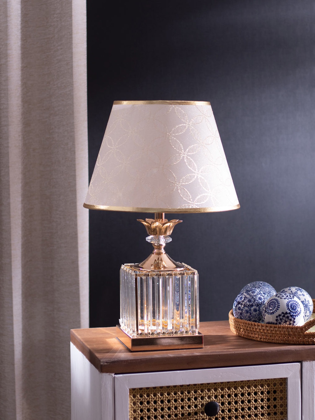 

THEDECORKART White Metal & Glass Frustum Table Lamps