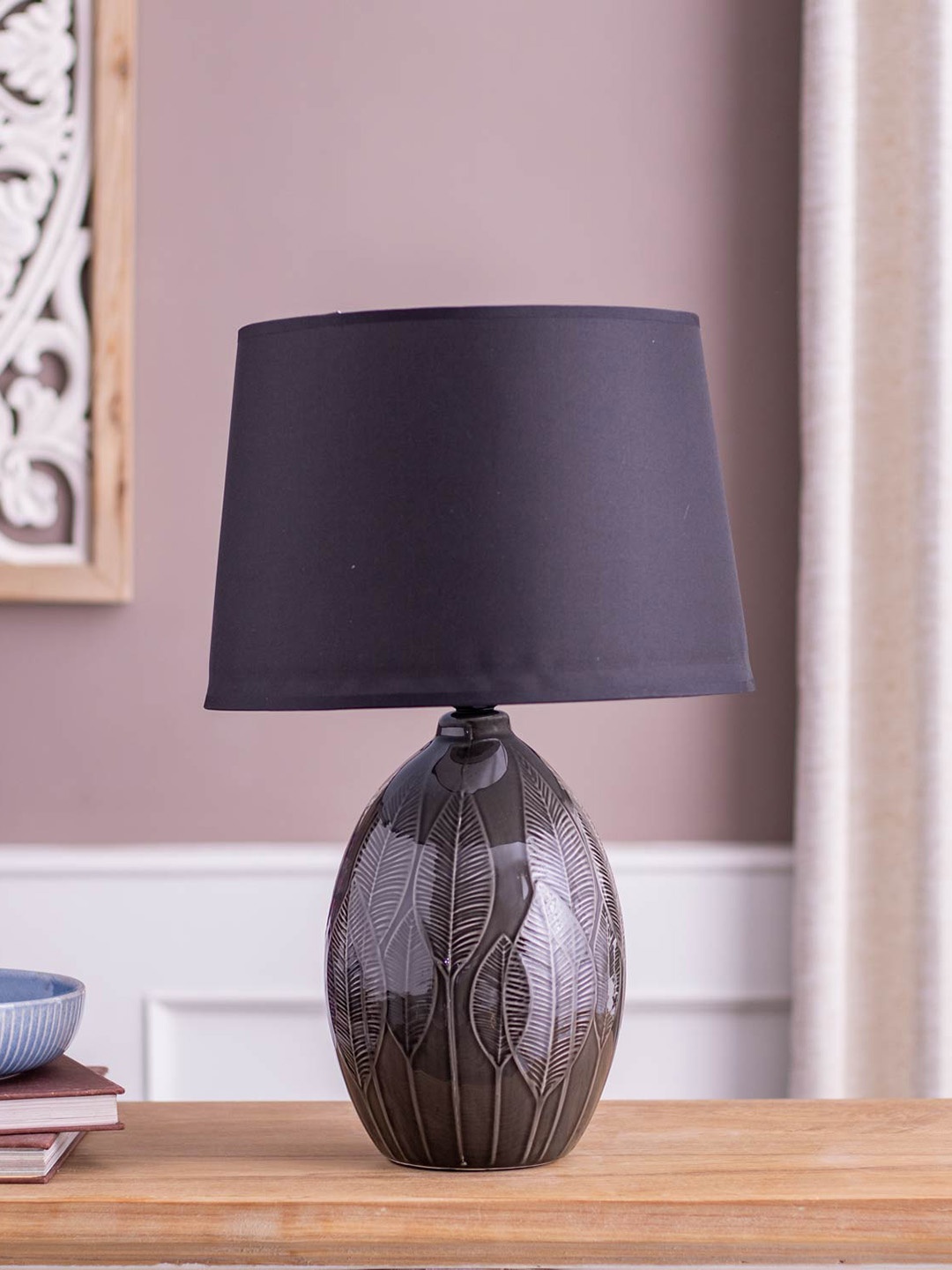 

THEDECORKART Black & Coffee Brown Ceramic Frustum Table Lamp