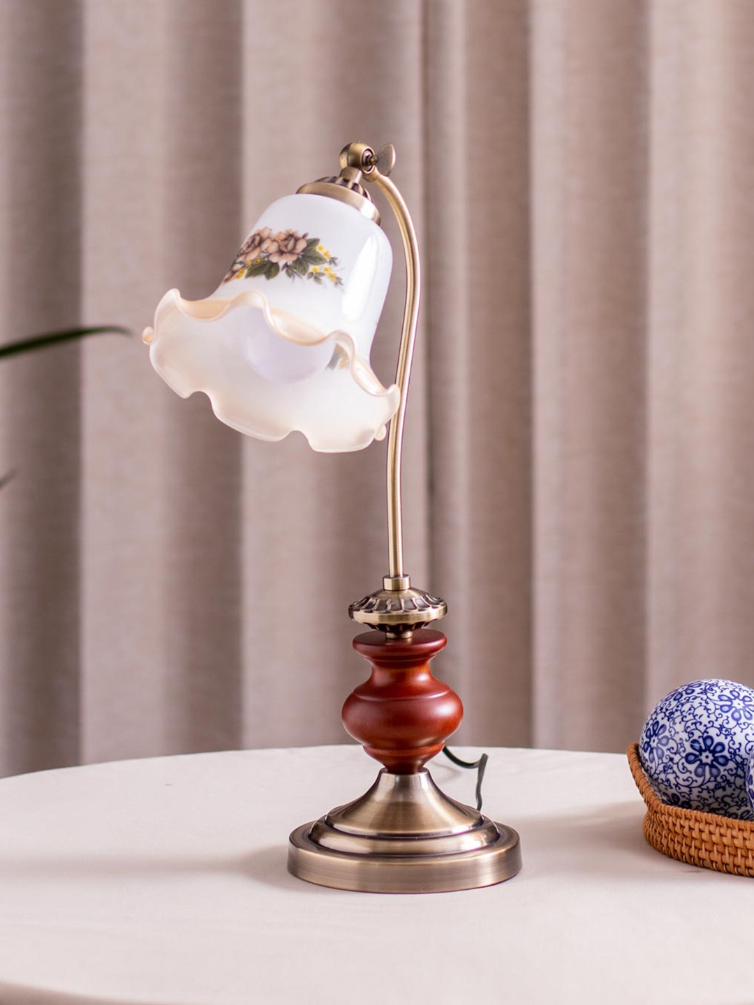 

THEDECORKART White& Gold Toned Metal Bell Shaped Table Lamp