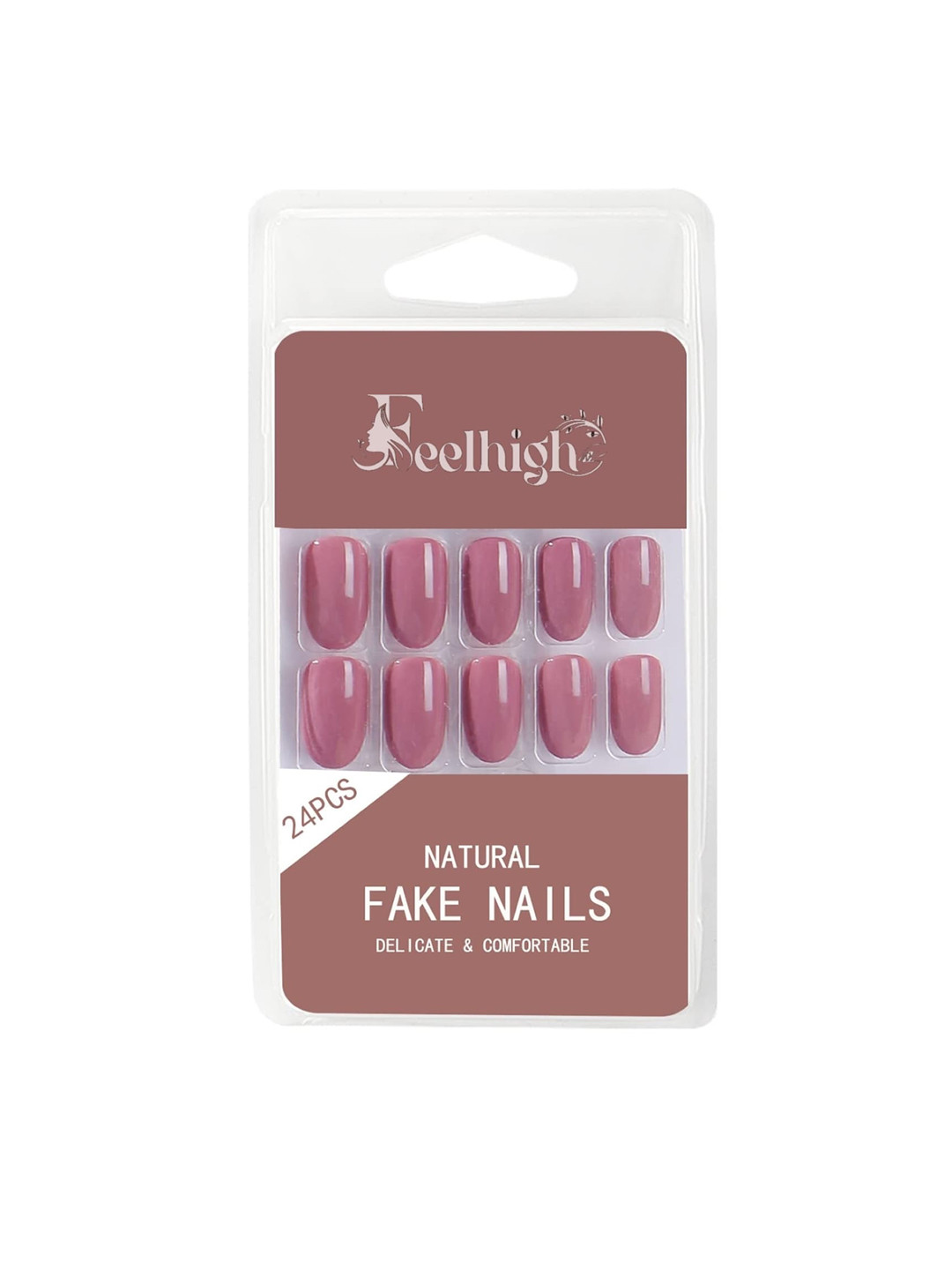 

FEELHIGH 24-Pcs Stick On Waterproof Press On Nails - 06, Pink