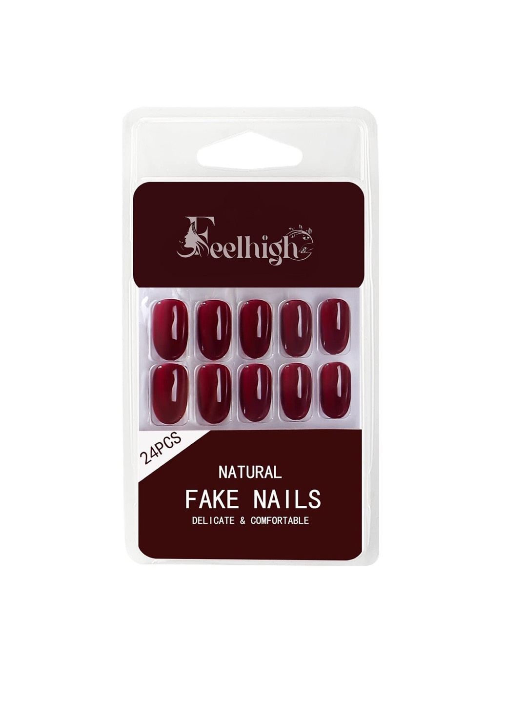 

FEELHIGH 24-Pcs Waterproof Natural Fake Nails - 11, Maroon