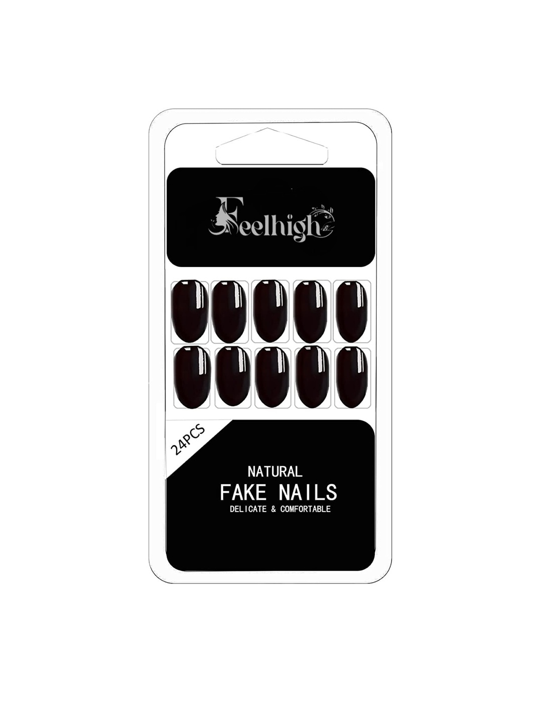 

FEELHIGH 24-Pcs Stick On Waterproof Press On Nails - 20, Black