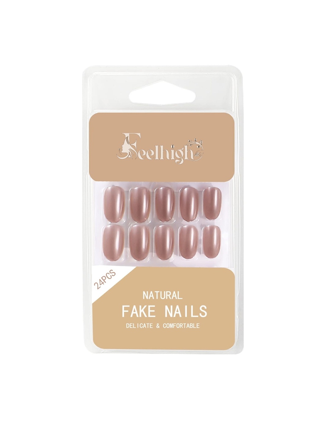 

FEELHIGH 24-Pcs Waterproof Natural Fake Nails - 18, Pink