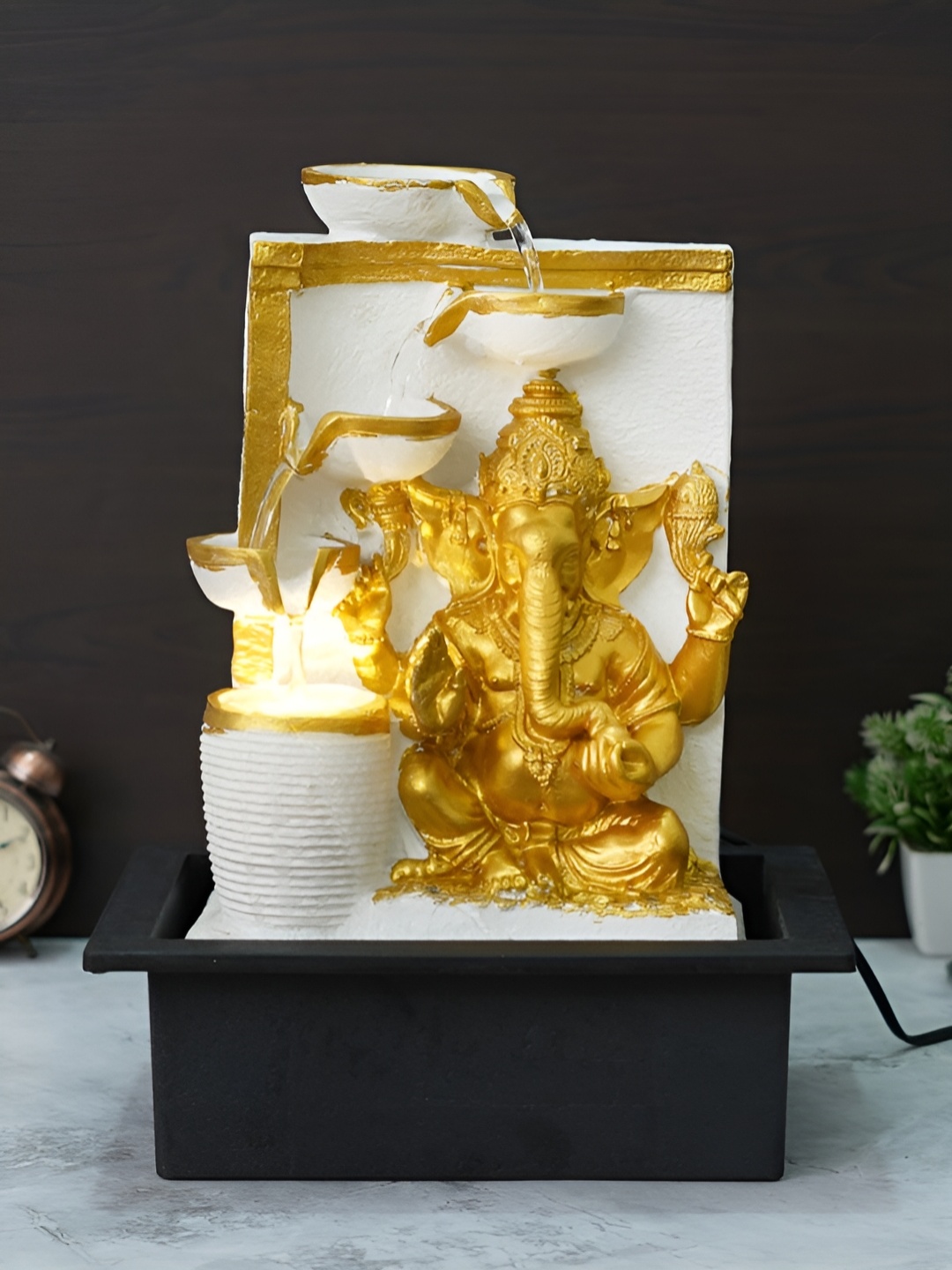 

Heritage India White & Gold Toned Textured Ganesha Idol Water Fountain