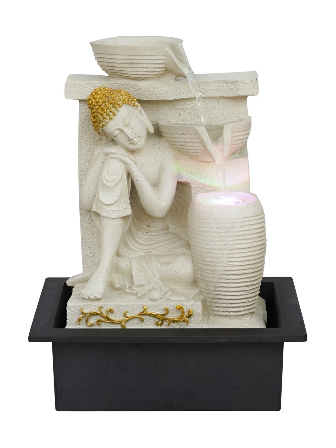 

Heritage India White & Gold Toned Textured Buddha dol Water Fountain