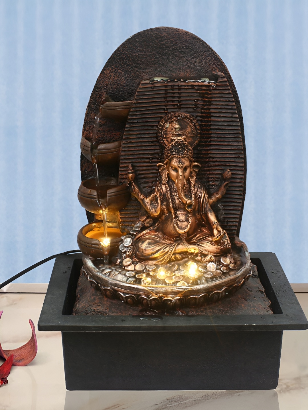 

Heritage India Brown & Gold Toned Textured Ganesha Idol Water Fountain
