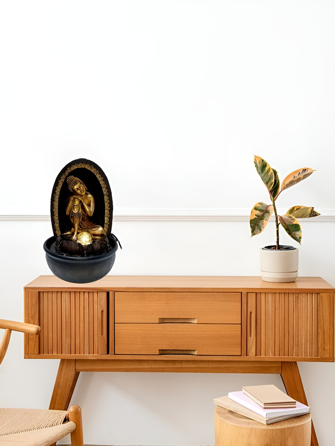 

Heritage India Black & Gold Toned Textured Buddha Idol Water Fountain
