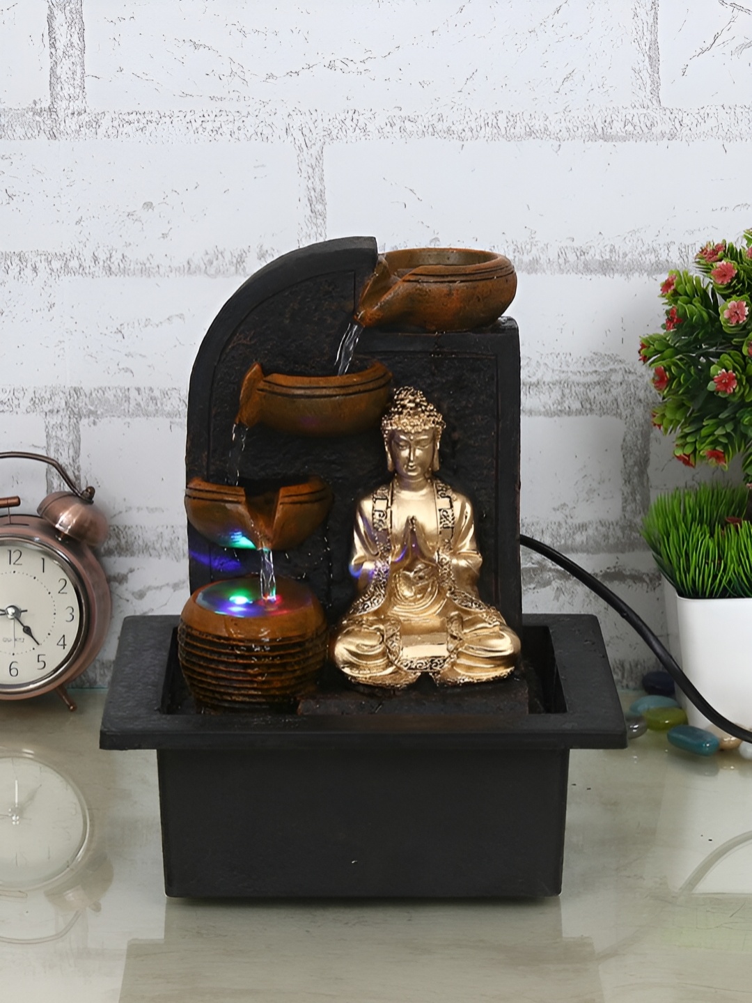 

Heritage India Brown & Gold Toned Textured Buddha Namaskara Idol Water Fountain