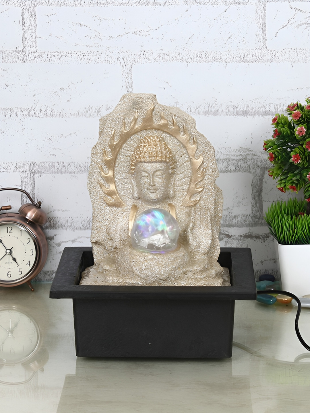 

Heritage India Cream & Gold Toned Buddha Idol Water Fountain