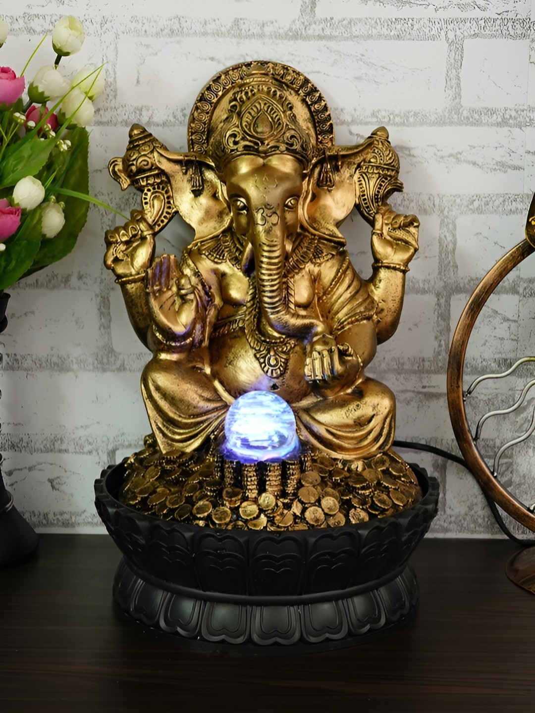 

Heritage India Golden Textured Ganesh Idol Water Fountain, Gold