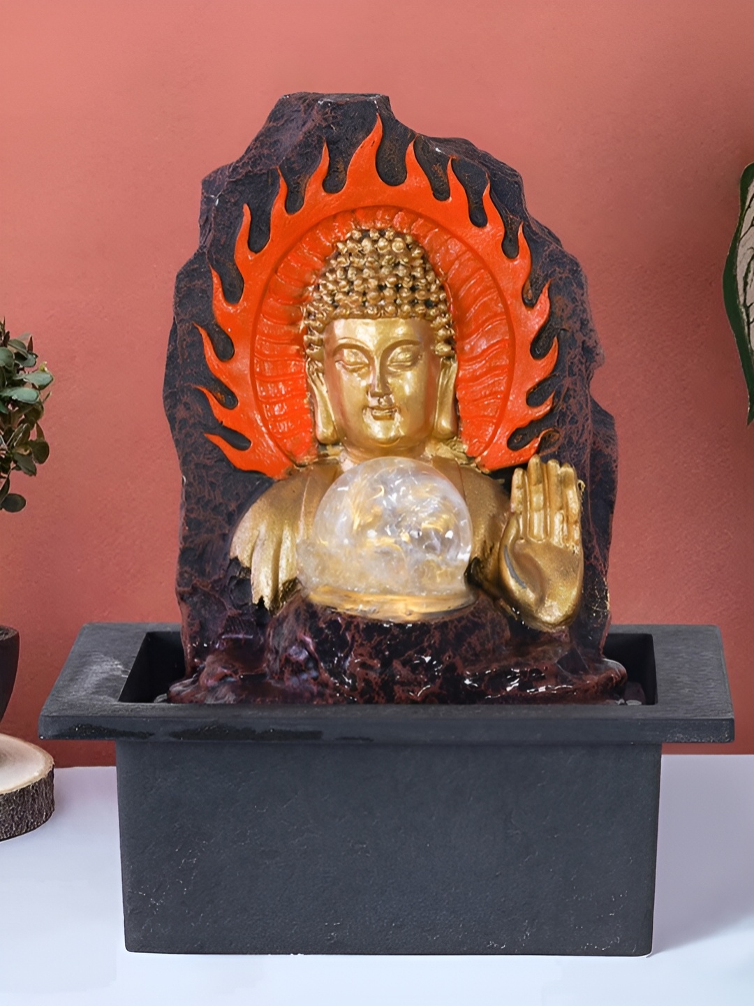 

Heritage India Beige & Orange Textured Buddha Idol Water Fountain, Gold