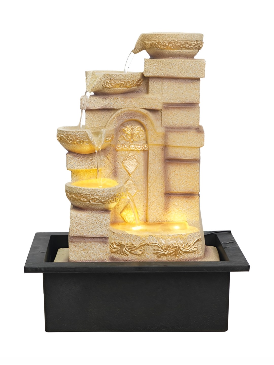

Heritage India Cream 4-Tier Diya Design Waterfall Fountain