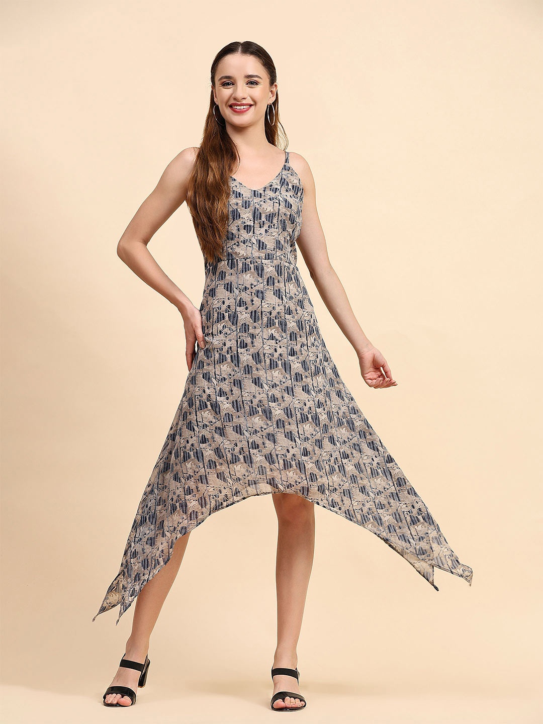 

BAESD Abstract Printed Sleeveless Georgette Dress, Brown