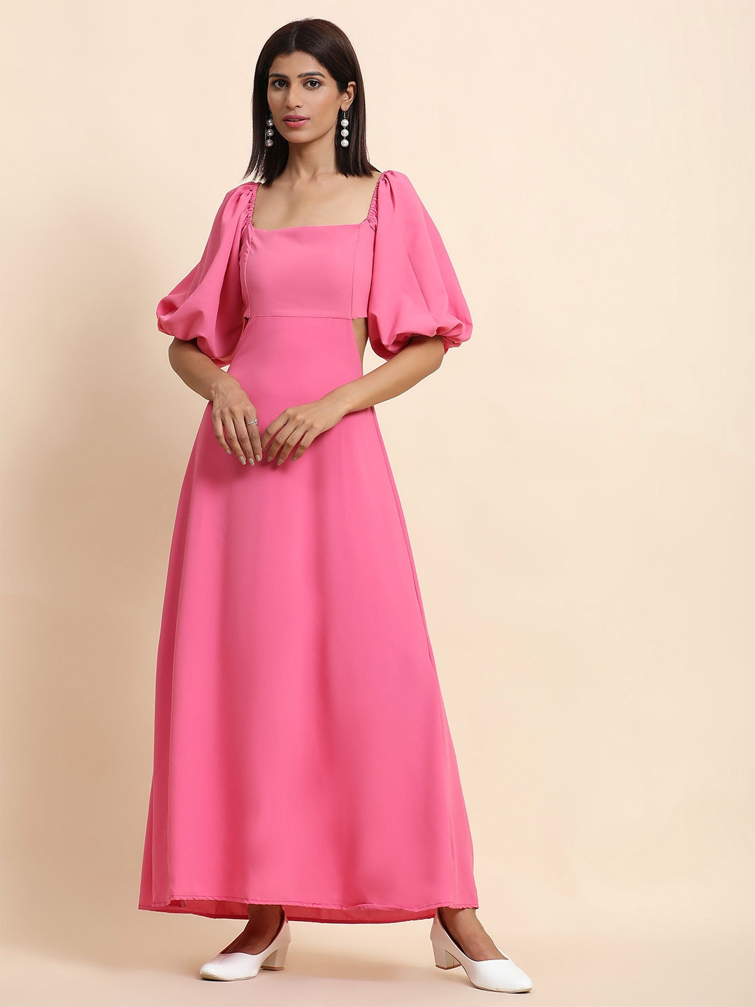 

BAESD Puff Sleeves Maxi Dress, Pink