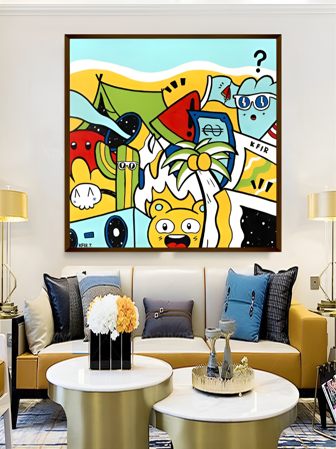 

Artsense Yellow & Blue Cartoon Pop Framed Canvas Painting Wall Art