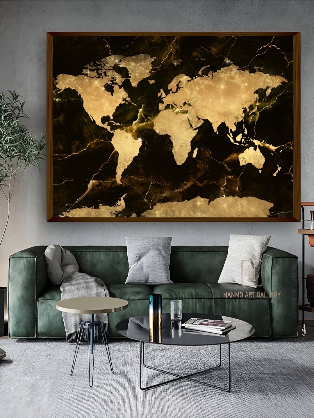 

Artsense Gold Tone Canvas World Map Wall Paintings
