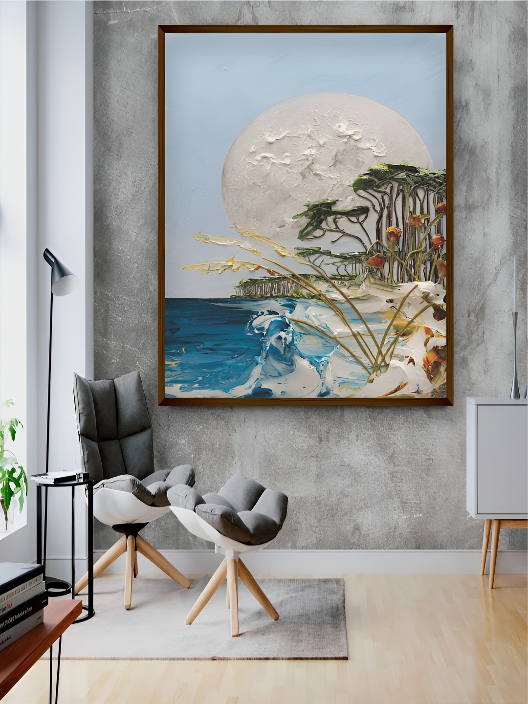 

Artsense Off White& Sea Blue Canvas Abstract Wall Paintings