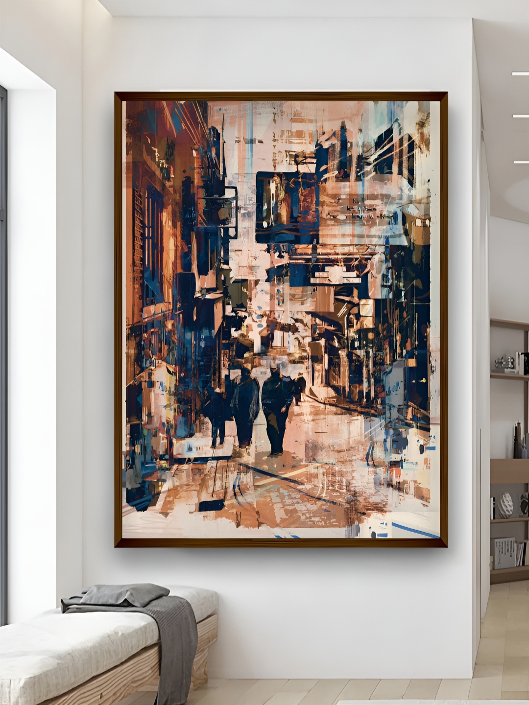 

Artsense Beige & Blue People Walking In City Canvas Painting Wall Art