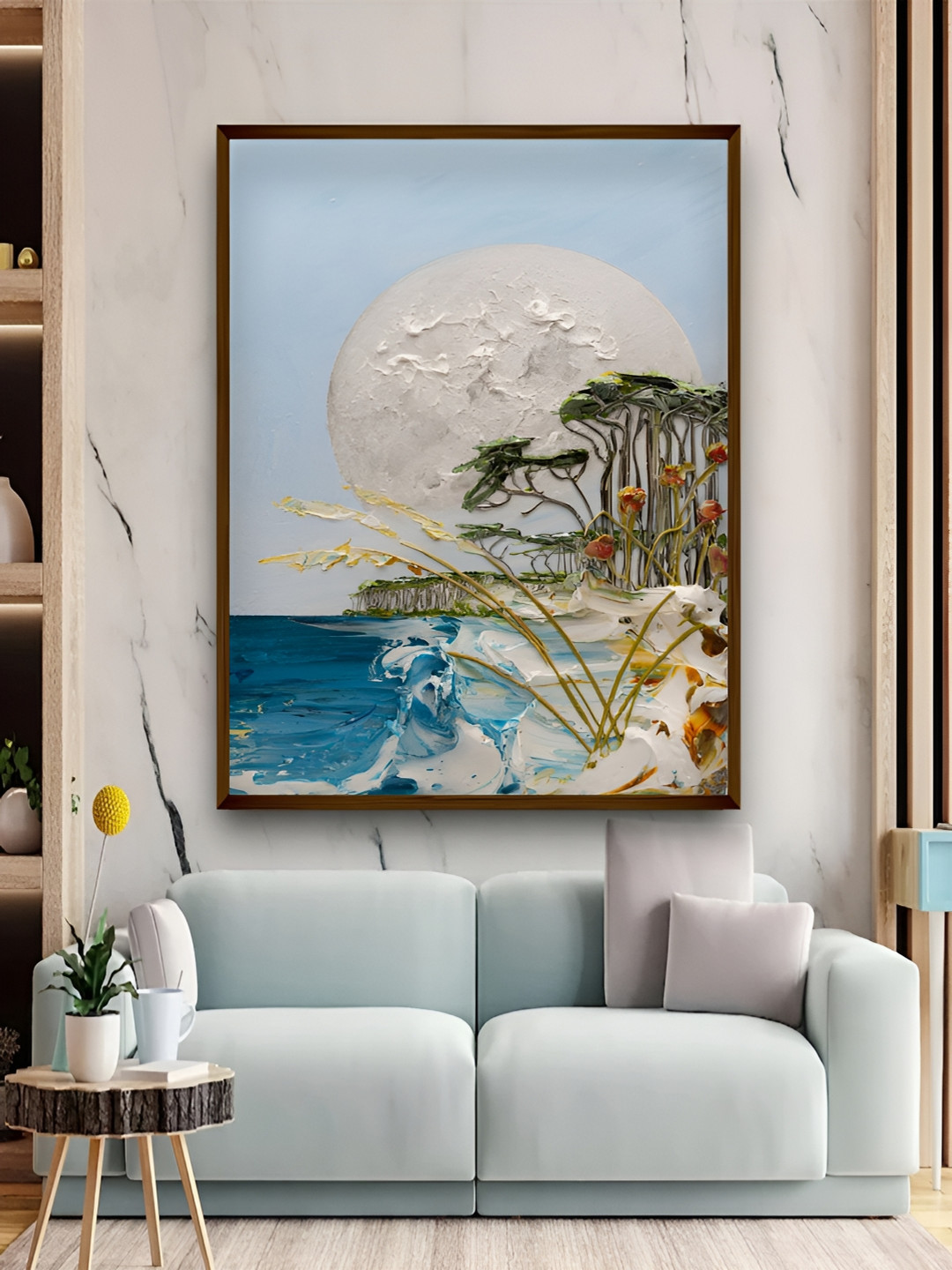 

Artsense Blue & White Land And Sea Scape Acrylic Canvas Painting Wall Art
