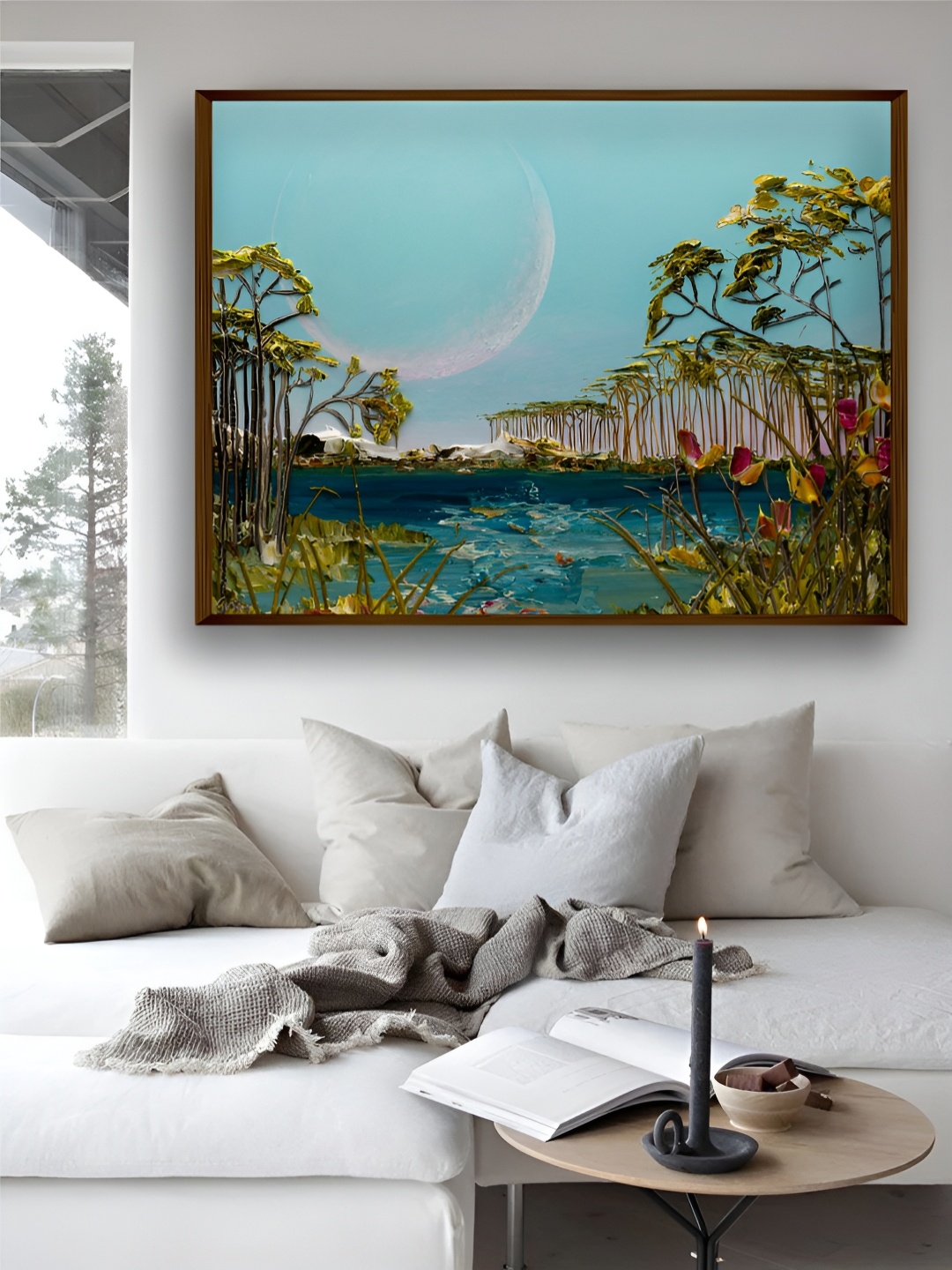 

Artsense Blue & Green Land And Seascape Framed Canvas Painting Wall Art