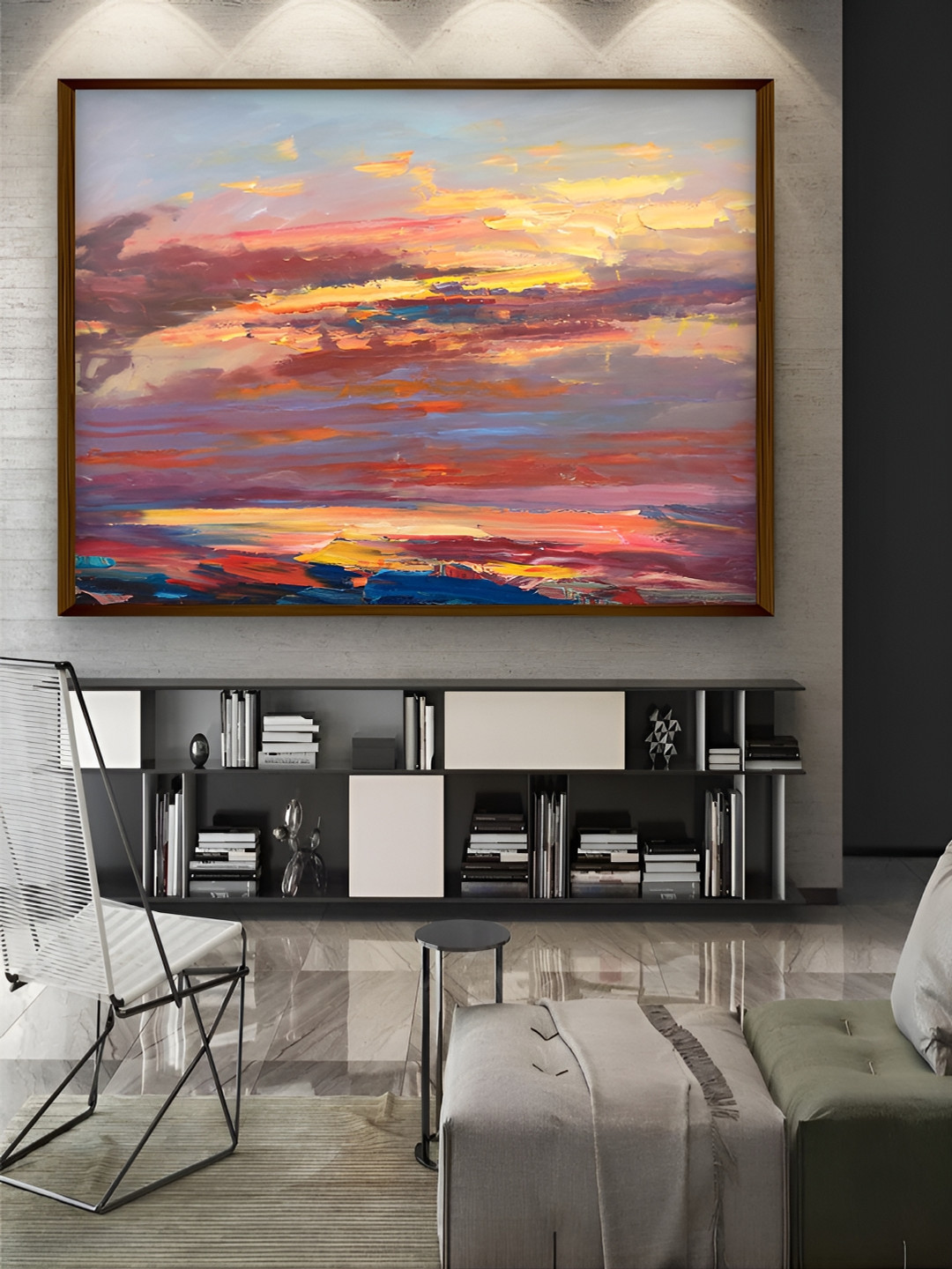 

Artsense Blue & Orange Sunset in Sea Framed Canvas Painting Wall Art