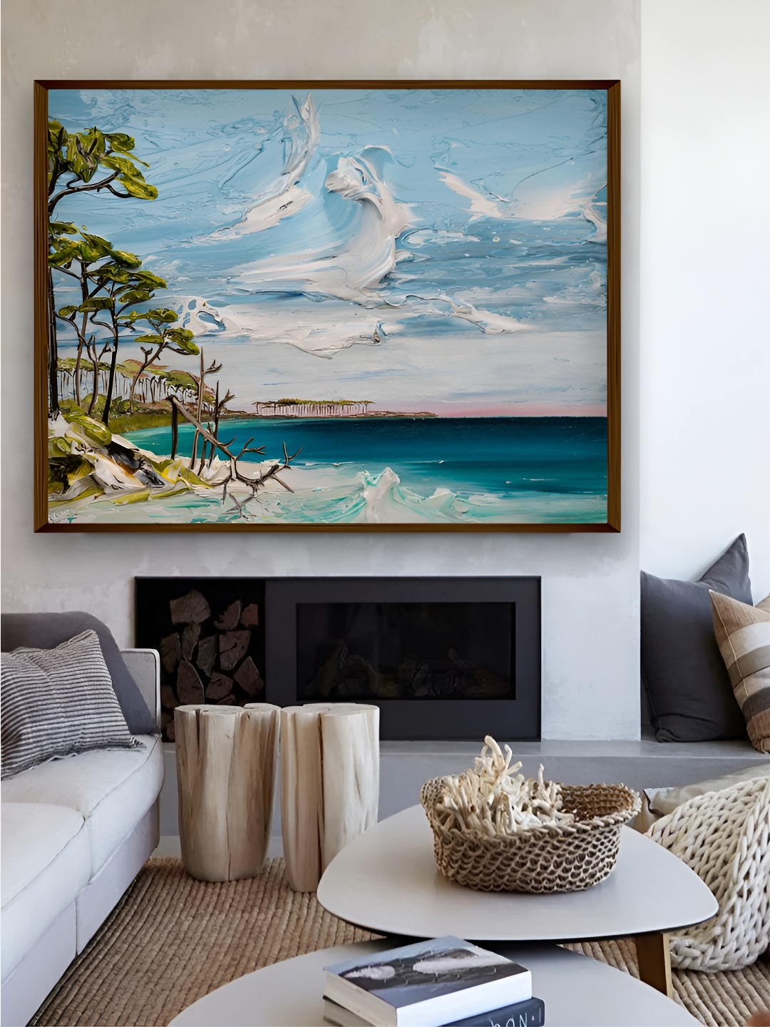 

Artsense Blue & Green Land And Seascape Framed Canvas Painting Wall Art