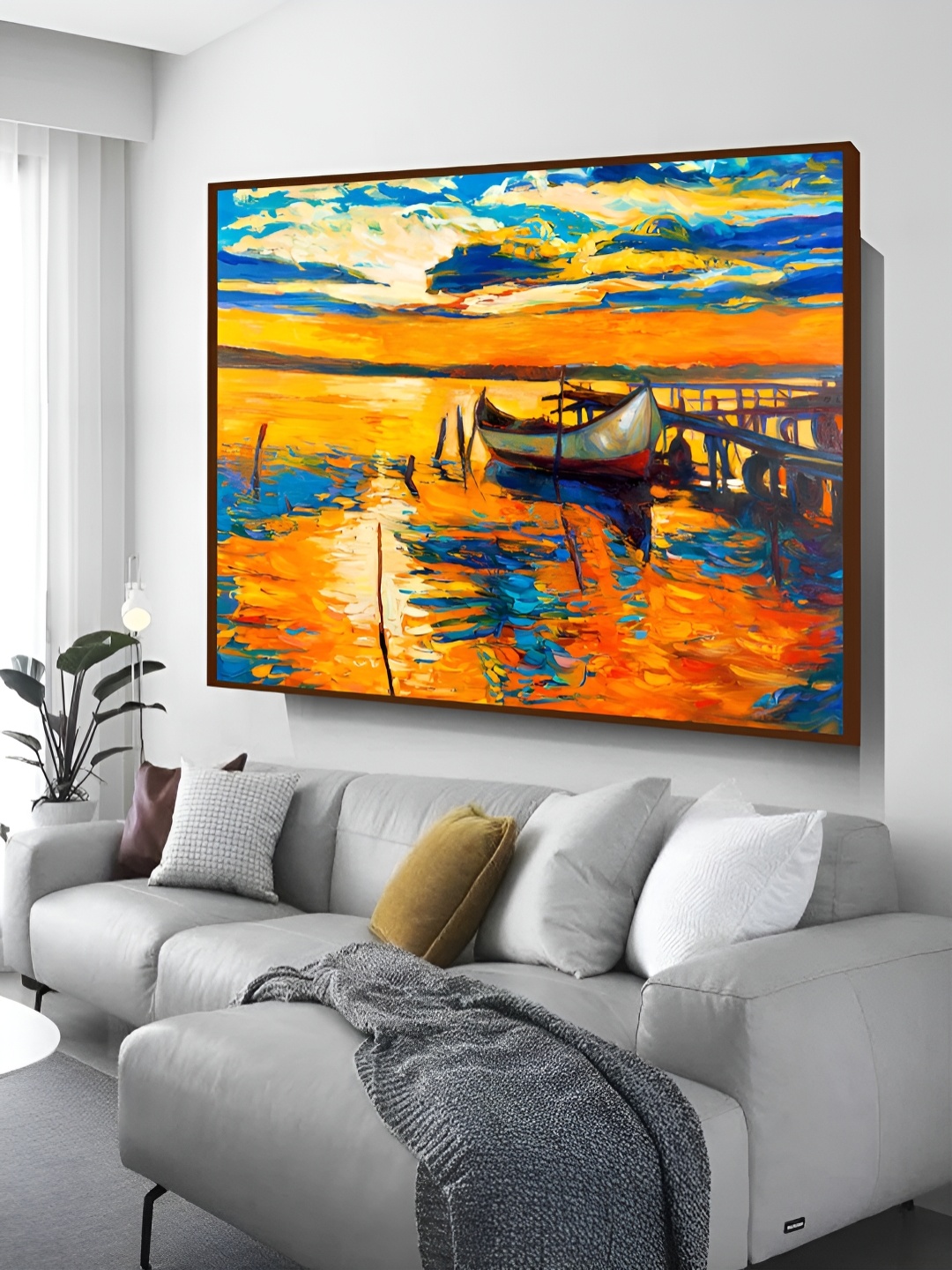 

Artsense Orange& Blue Canvas Nature Abstract Wall Paintings