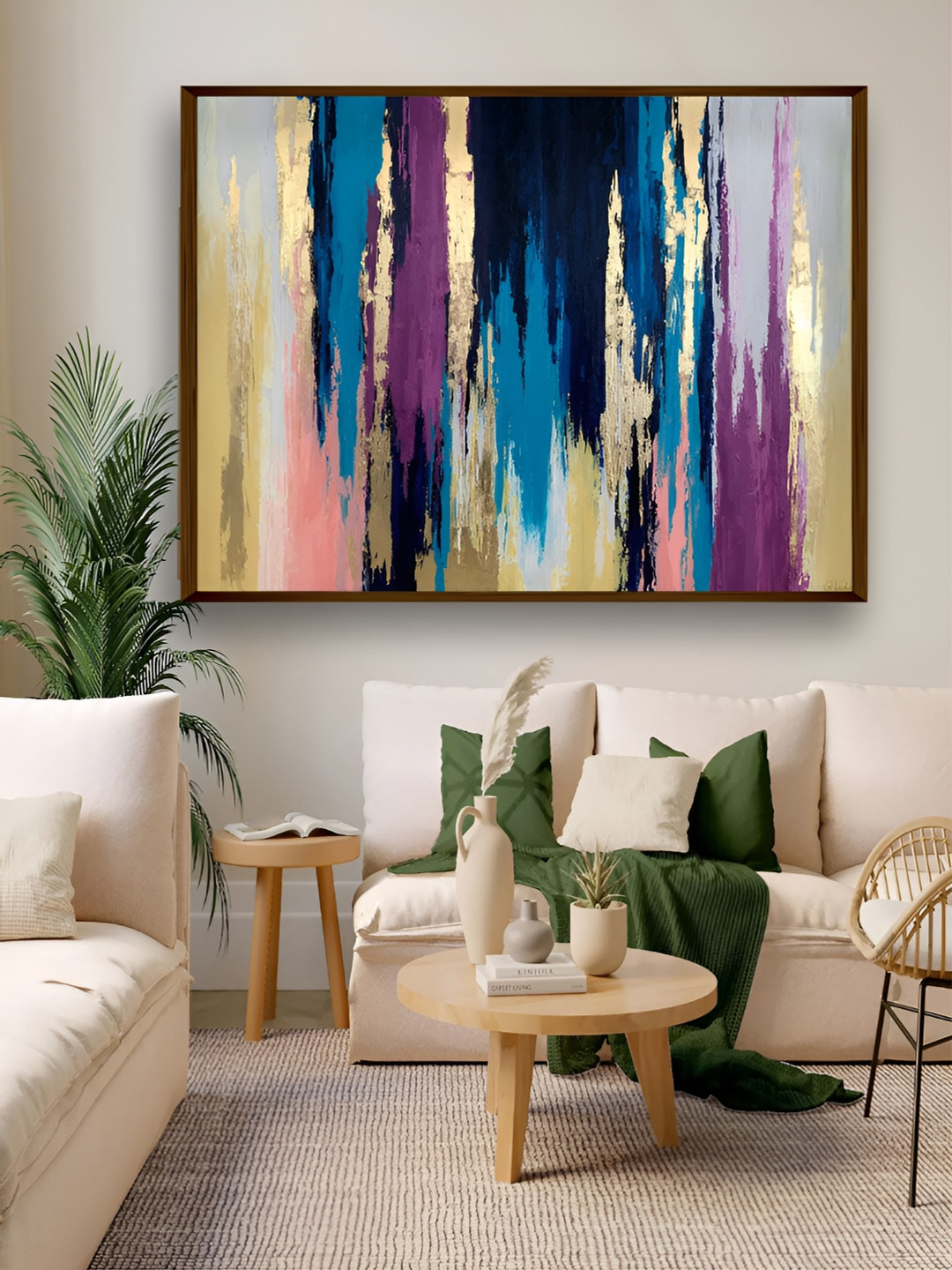 

Artsense Blue &Peach Canvas Abstract Wall Paintings