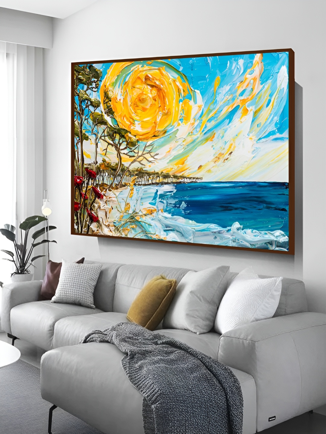 

Artsense Land & Seascape Blue & Yellow Canvas Abstract Painting Wall Art