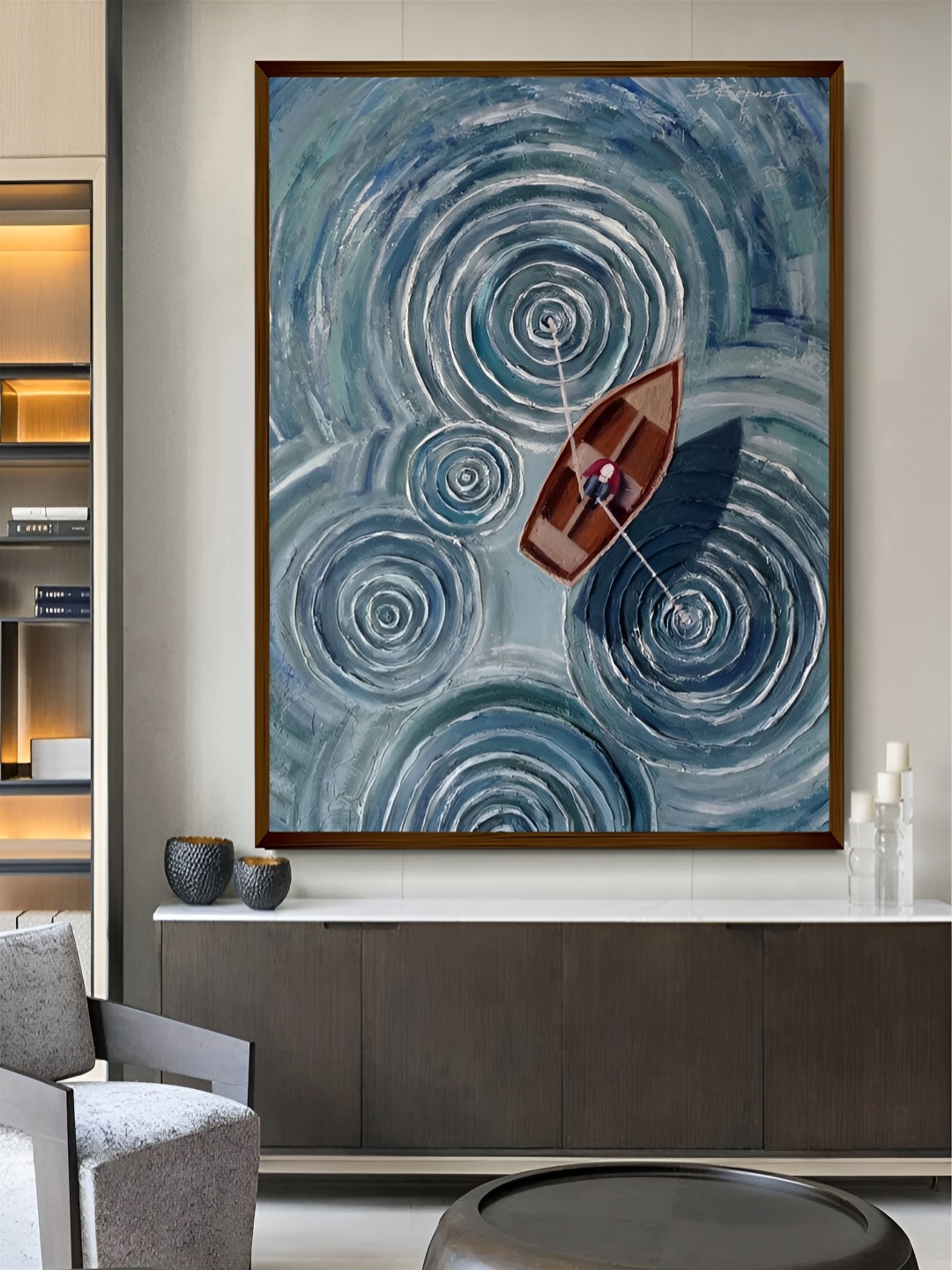 

Artsense Blue & Brown Landscape With Boat Abstract Canvas Painting Wall Art