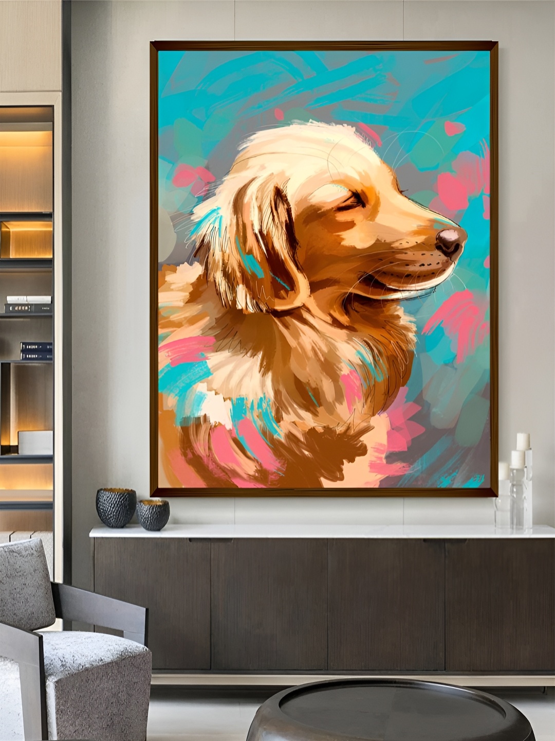 

Artsense Beige & Teal Dog Painting Canvas Wall Art