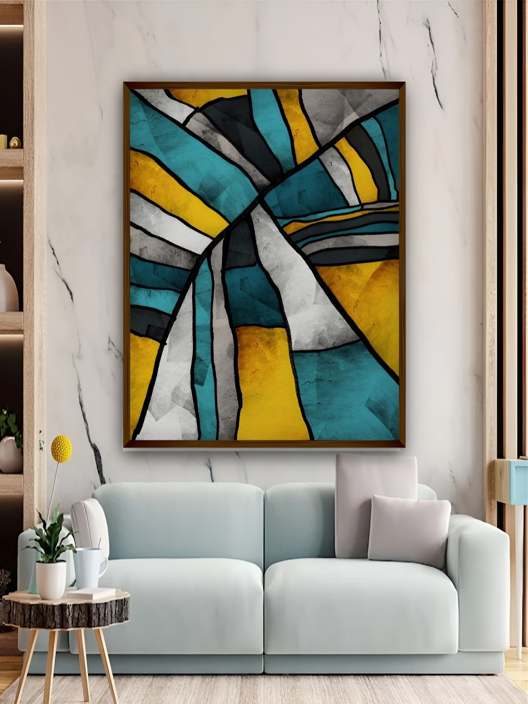 

Artsense Teal & Yellow Abstract Painting Canvas Wall Art