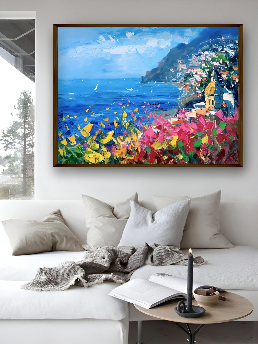 

Artsense Blue & Pink Beautiful City Near Lake Painting Canvas Wall Art