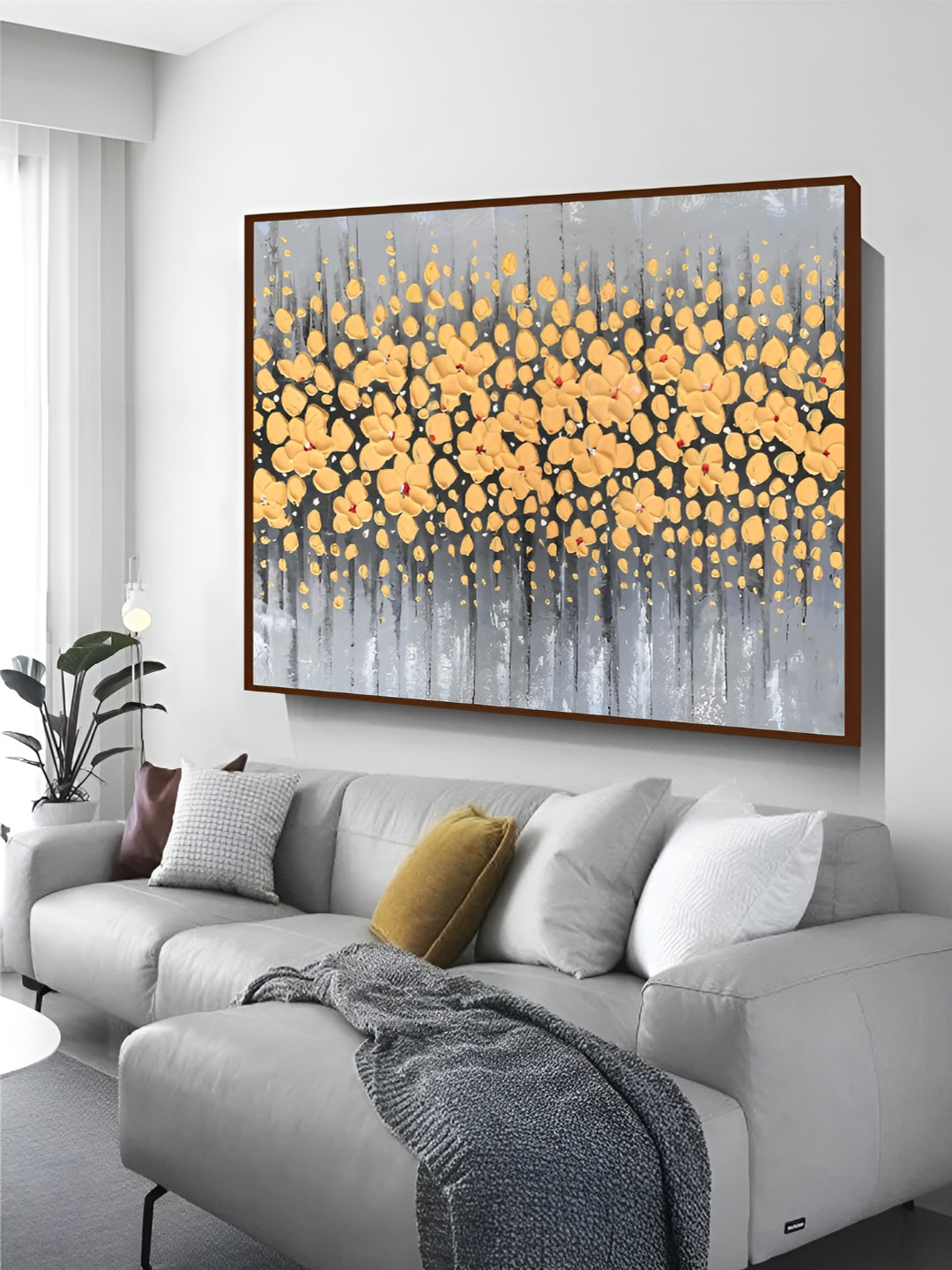 

Artsense Peach-Coloured & Grey Acrylic Flowers Framed Canvas Painting Wall Art