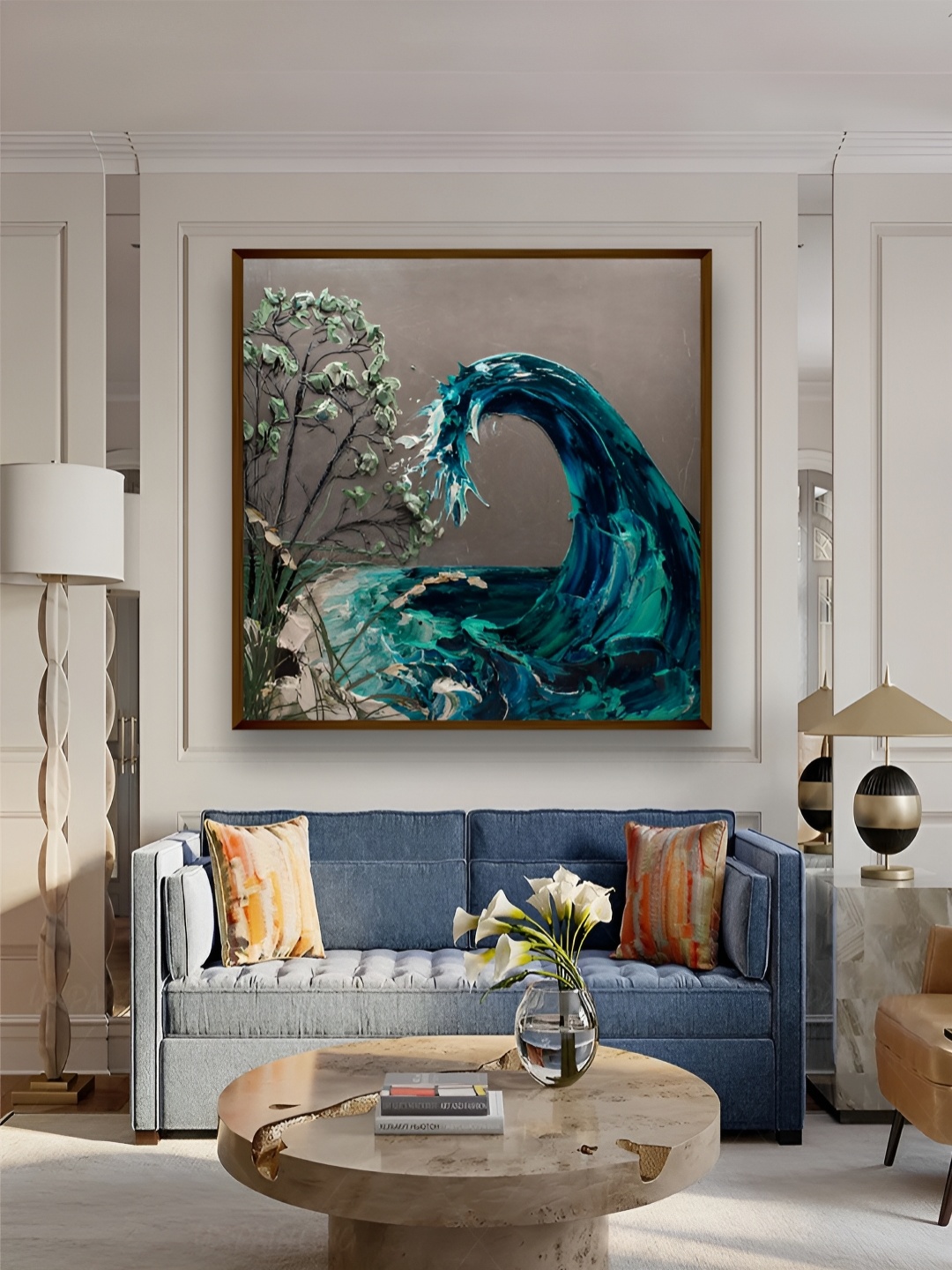 

Artsense Blue & Grey Ocean Wave Framed Canvas Painting Wall Art