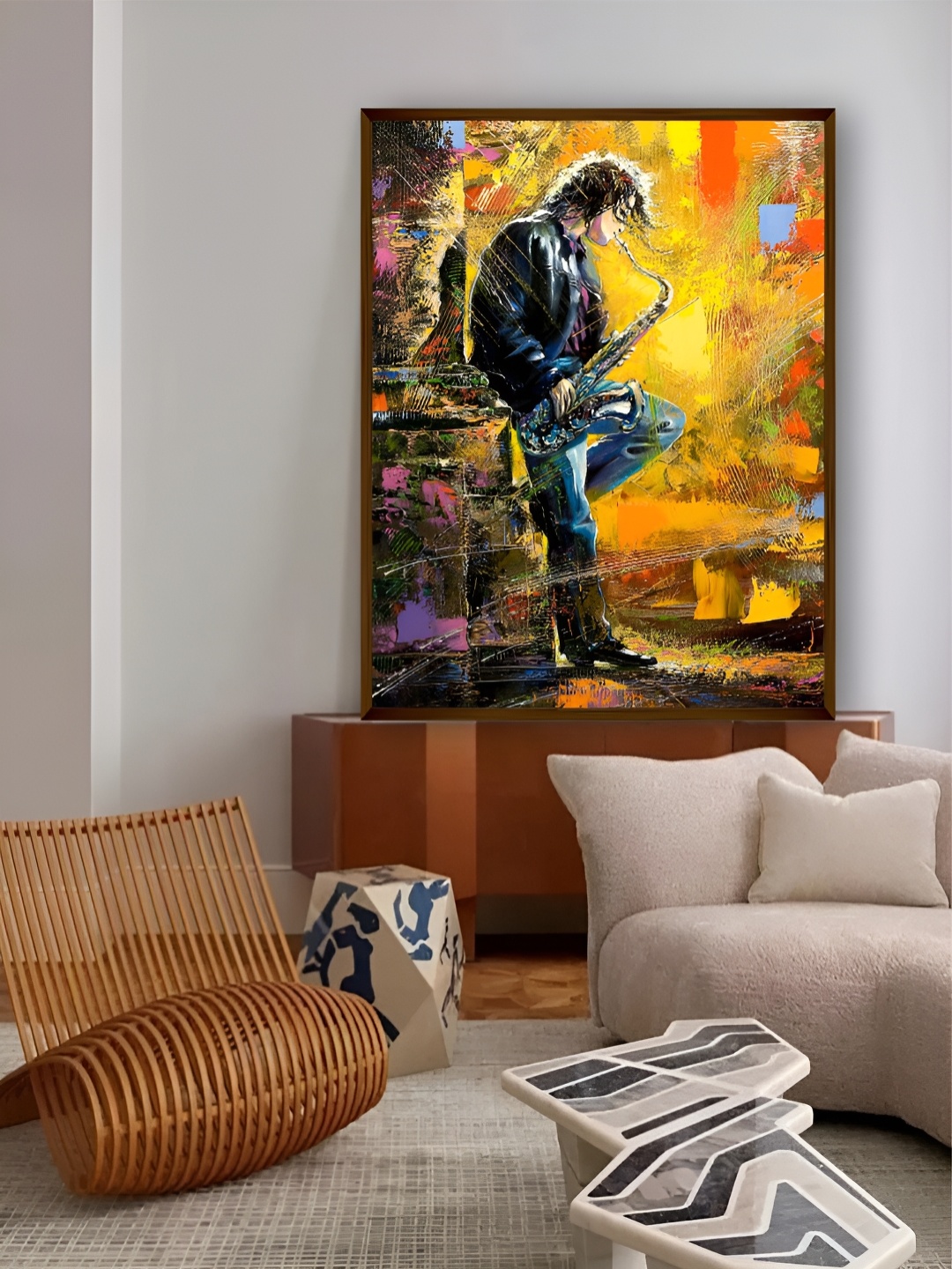 

Artsense Yellow & Blue Framed Canvas Painting Wall Art