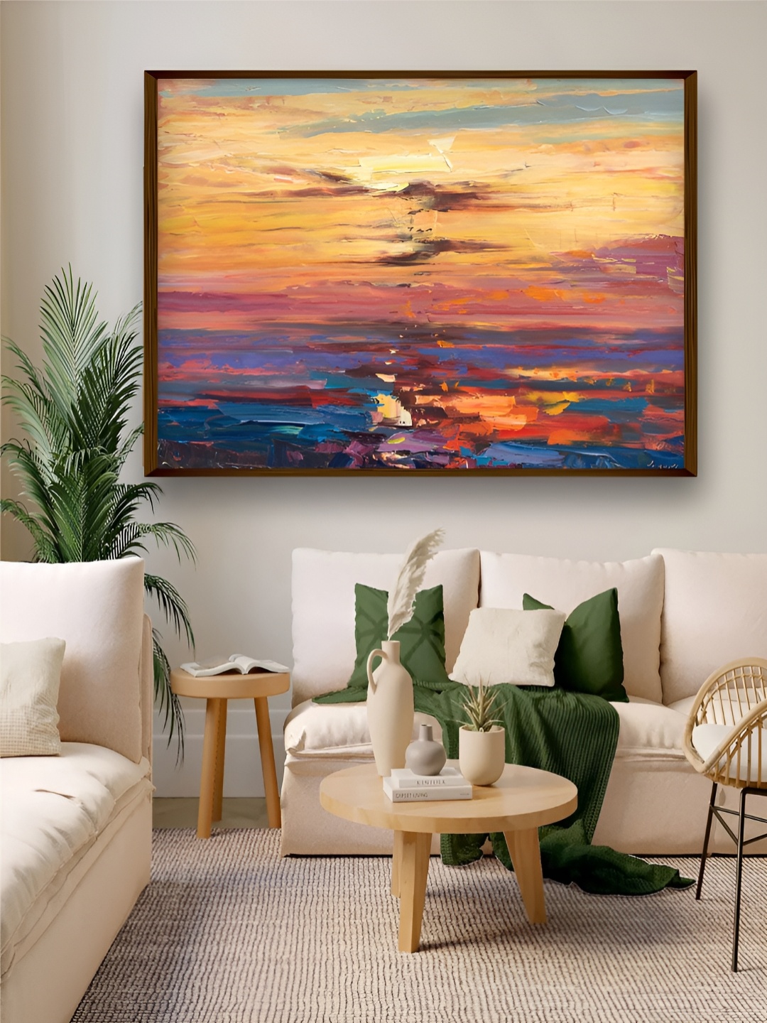 

Artsense Orange & Blue Sunset in Ocean Framed Canvas Painting Wall Art