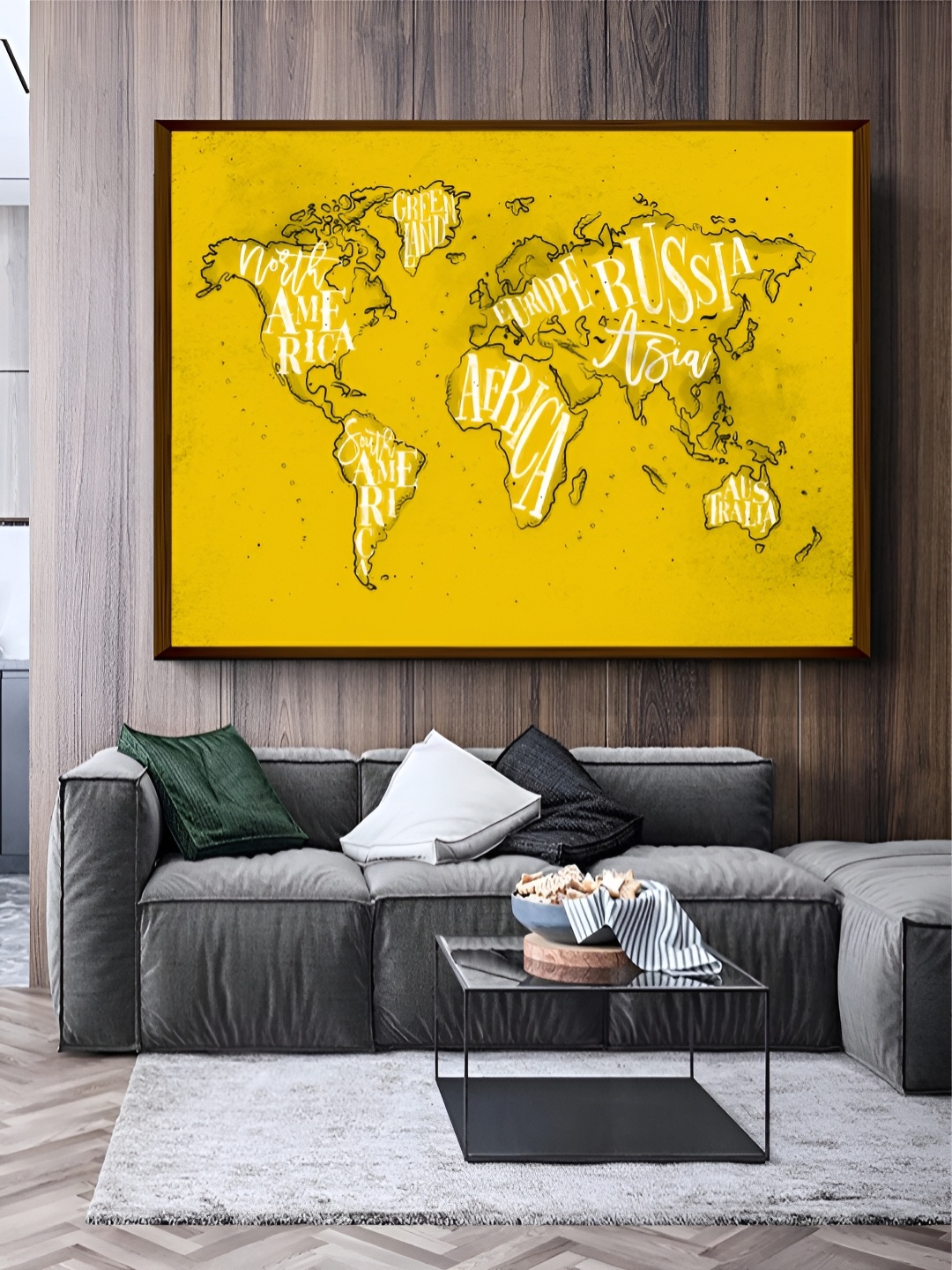 

Artsense Yellow World Map Framed Canvas Painting Wall Art