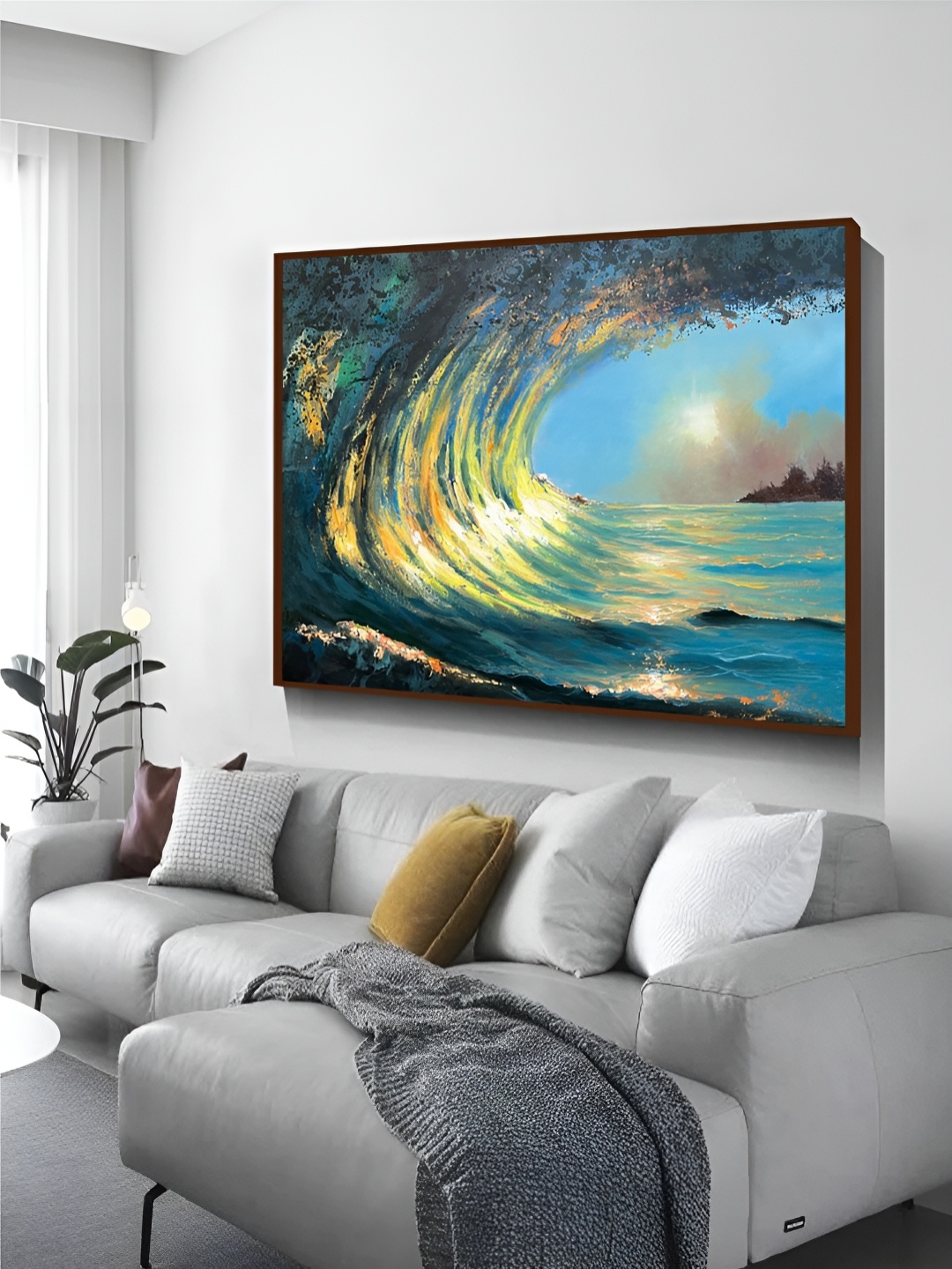 

Artsense Blue & Golden Sunset And Ocean Framed Canvas Painting Wall Art