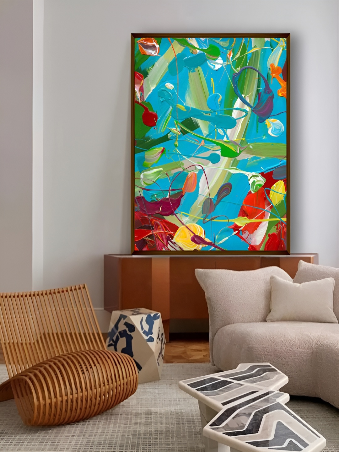 

Artsense Blue & Red Abstract Framed Canvas Painting Wall Art