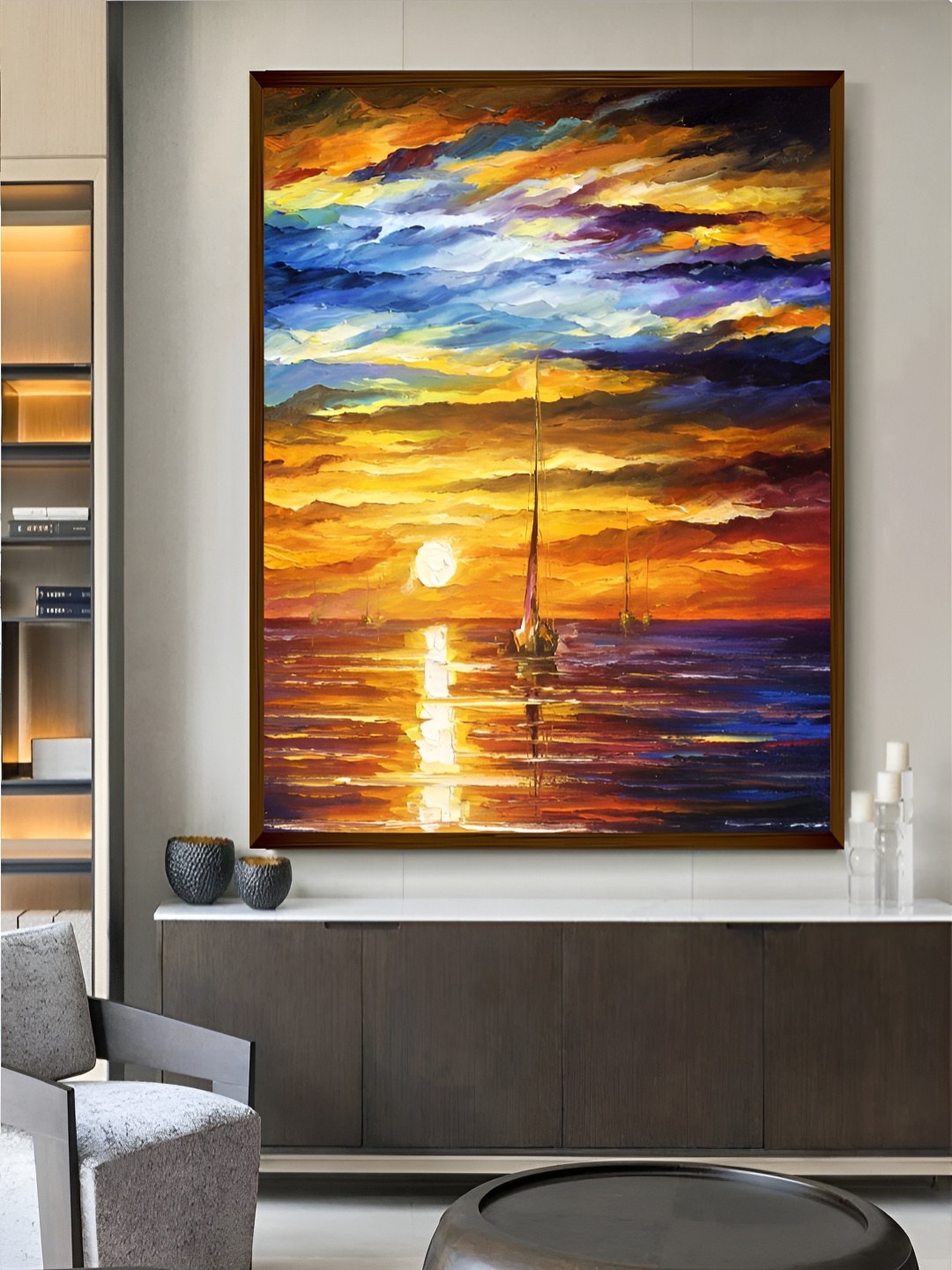 

Artsense Orange & Blue Nature Framed Canvas Painting Wall Art