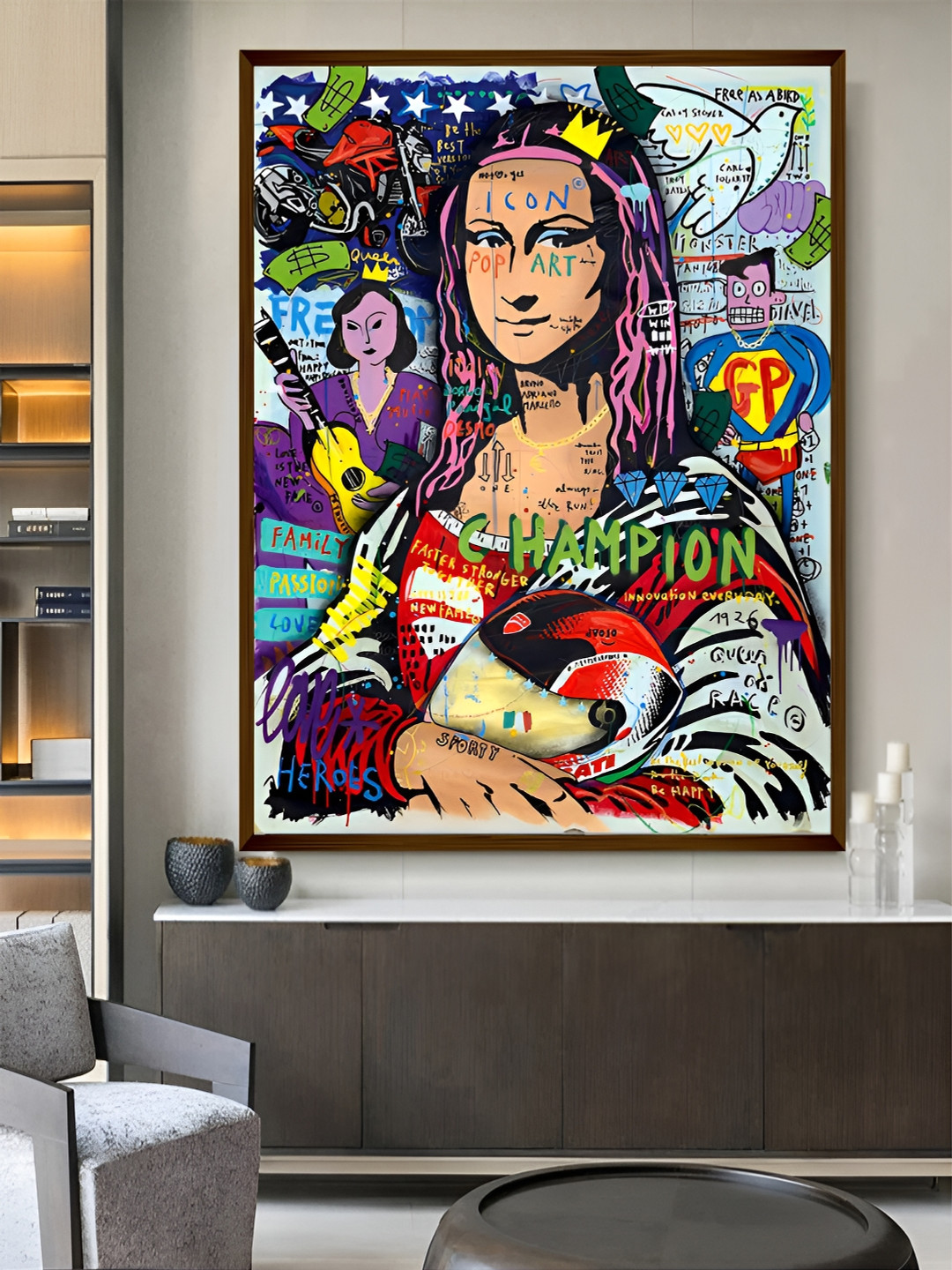 

Artsense Blue & Red Pop Street Framed Canvas Painting Wall Art