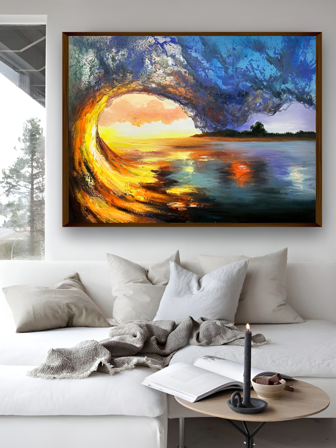 

Artsense Blue & Yellow Sunset And Ocean Canvas Painting Wall Art