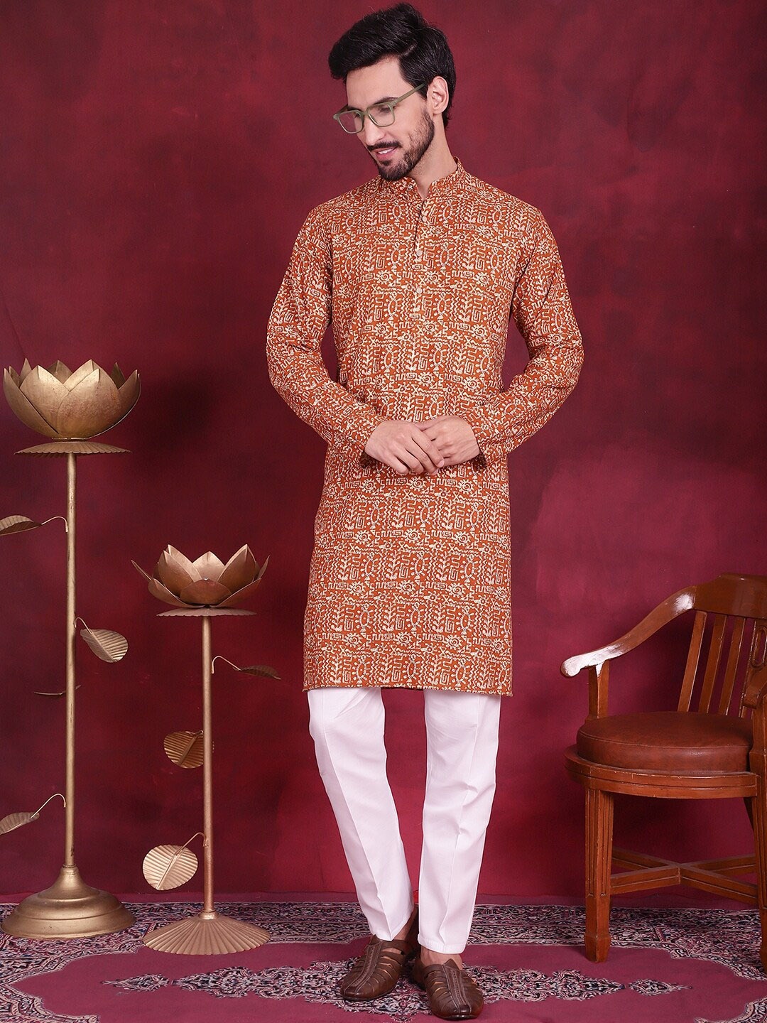 

Jompers Ethnic Motifs Printed Kurta With Trouser, Mustard