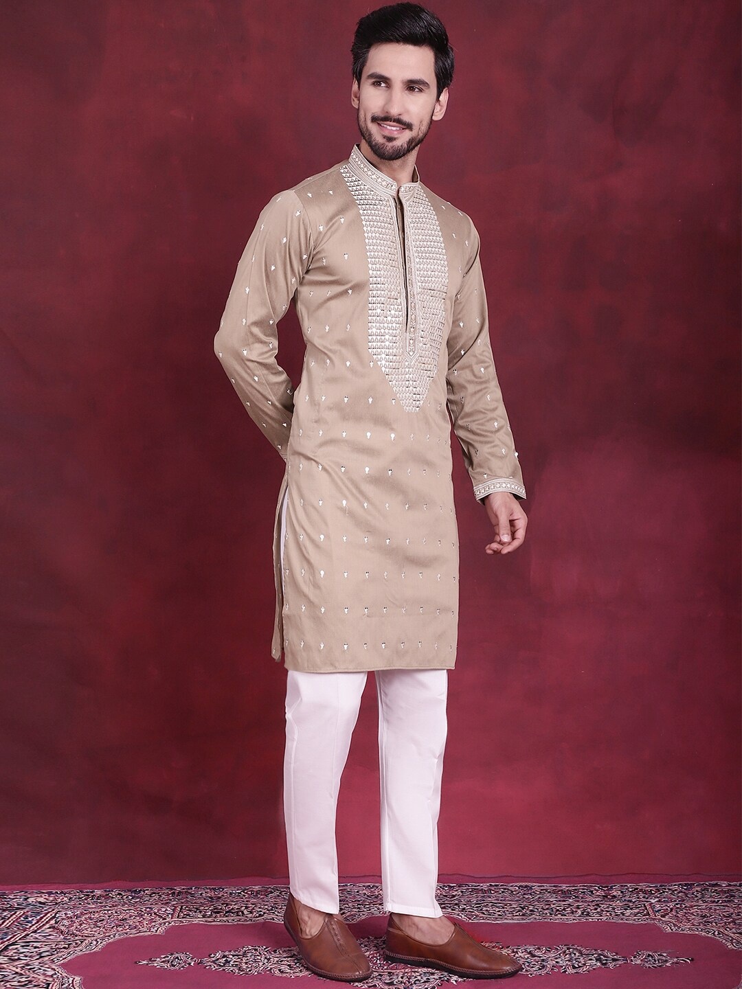 

Jompers Ethnic Motifs Embroidered Kurta With Trouser, Beige