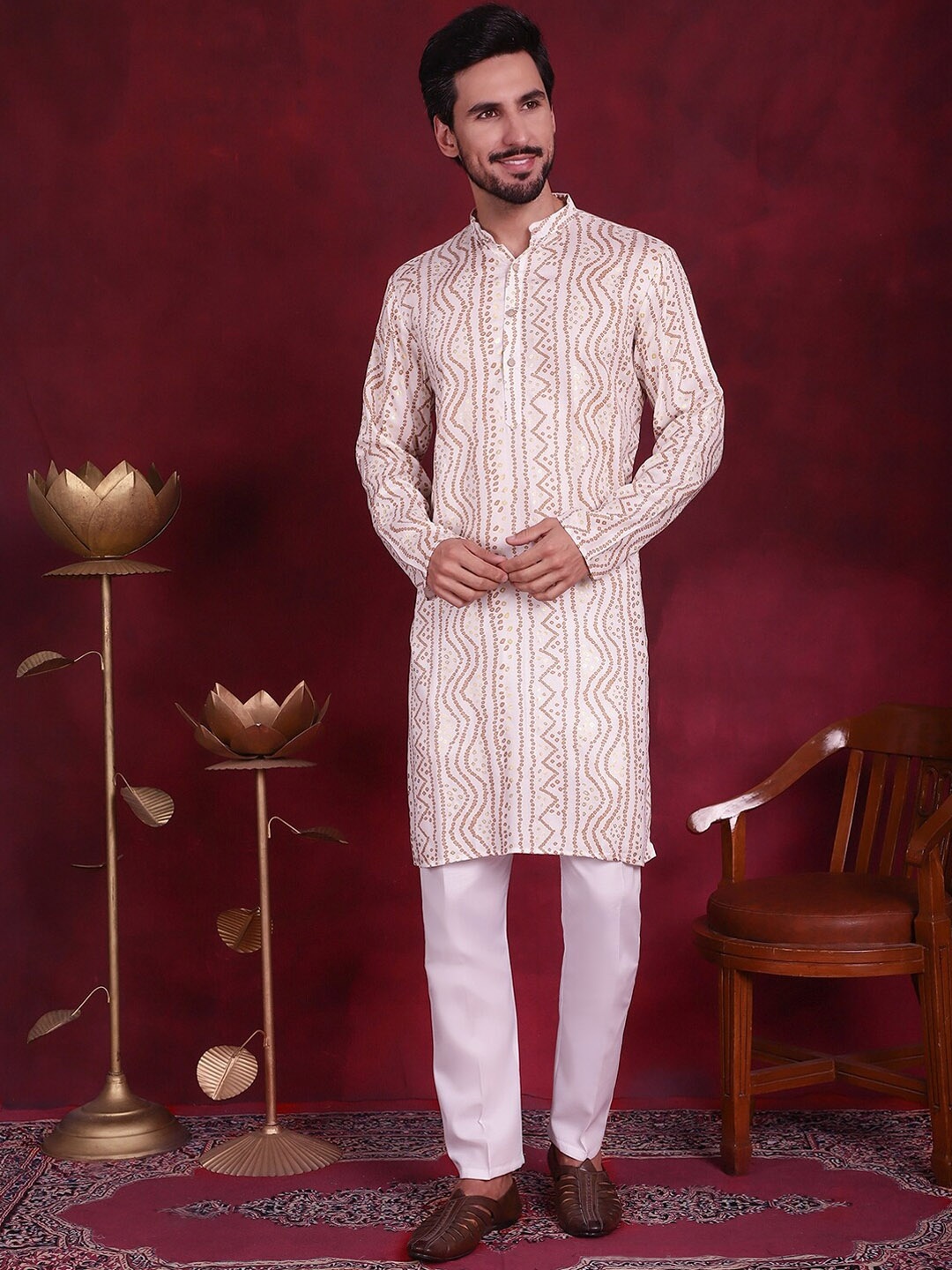 

Jompers Bandhani Printed Kurta with Pyjamas, White