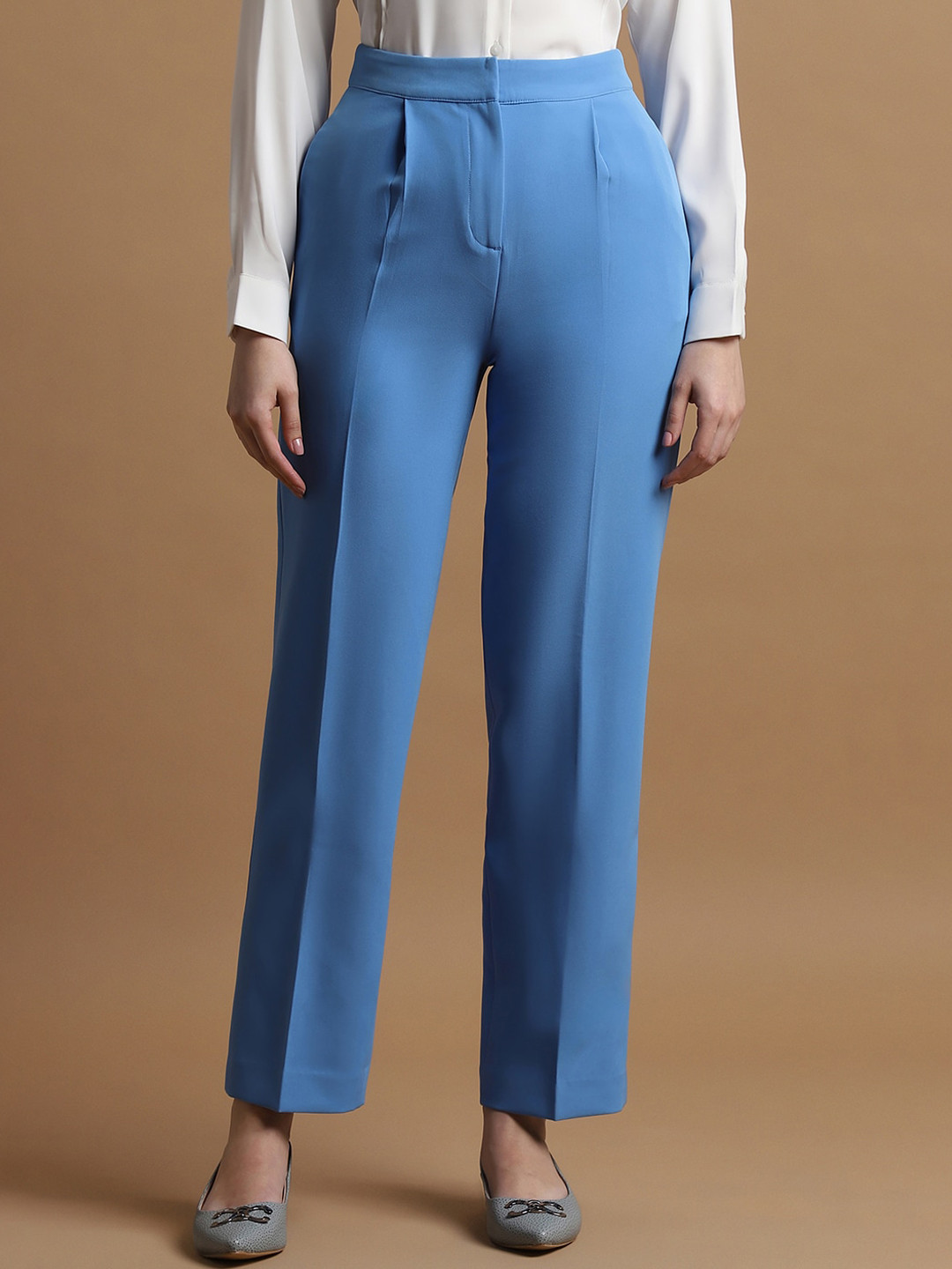 

Allen Solly Woman Women Mid-Rise Pleated Trousers, Blue