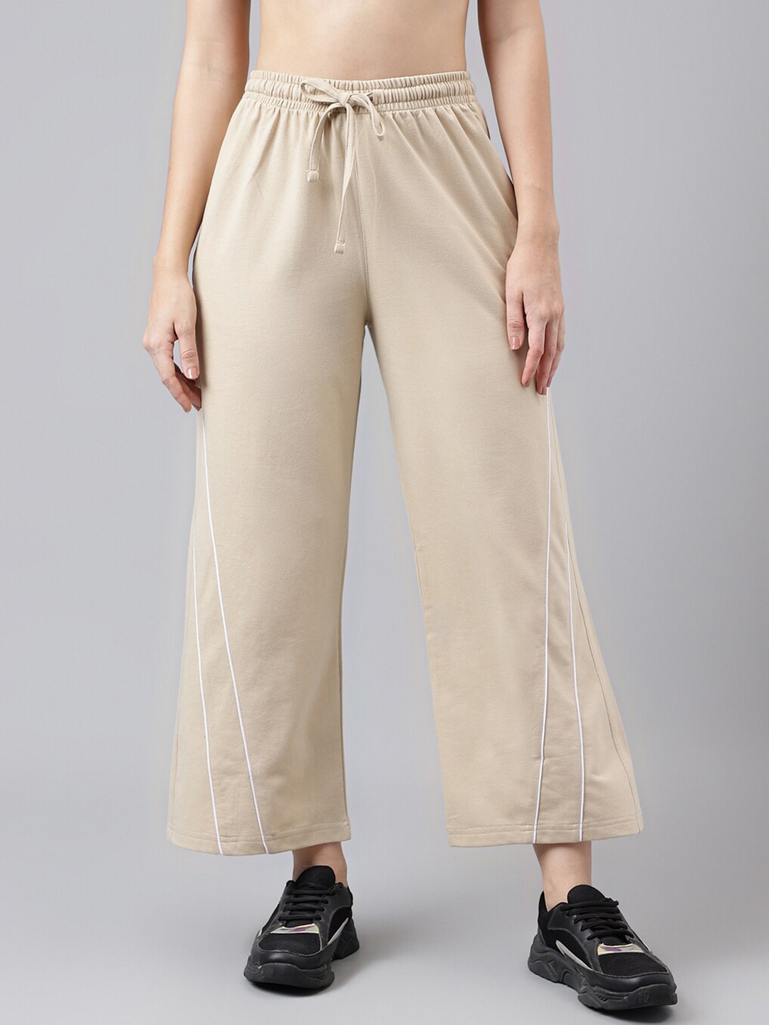 

MKH Women Mid-Rise Relaxed-Fit Track Pants, Beige