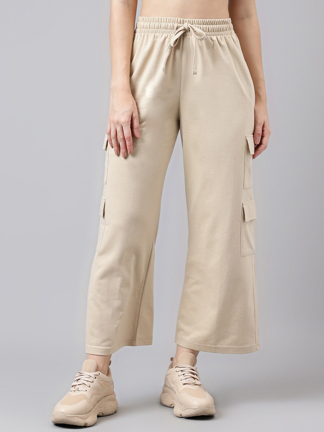 

MKH Women Mid Rise Relaxed-Fit Cargo Track Pants, Beige