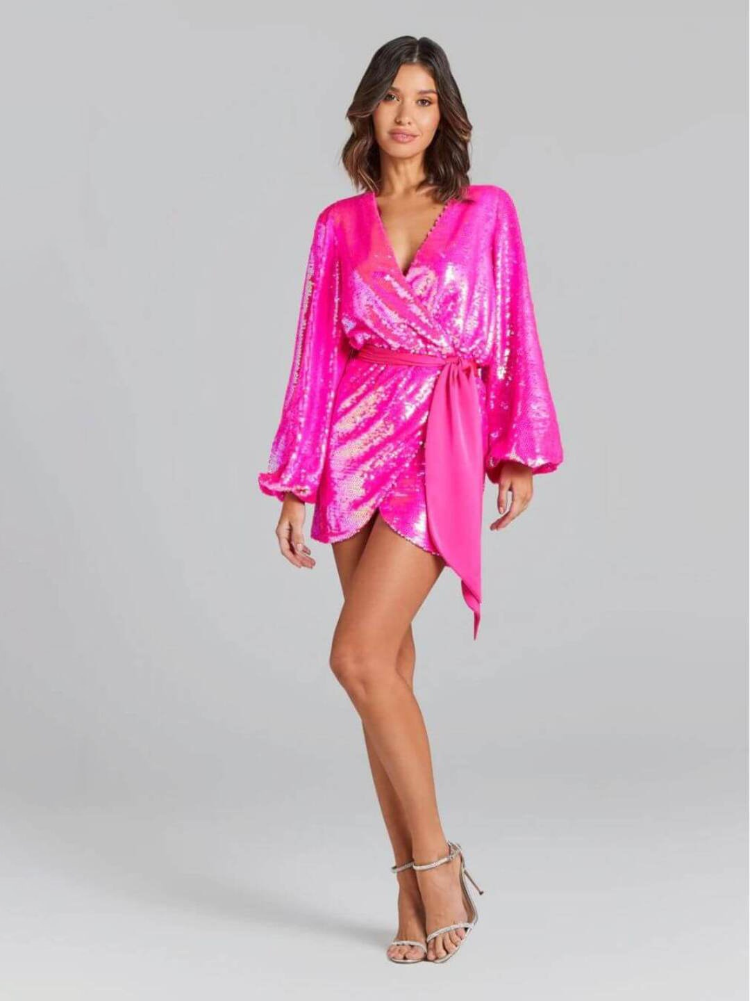 

FancyPants Embellished V-Neck Wrap Mini Dress, Pink